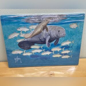 Guy Harvey Manatees & Jack Crevalle Metal Sign. 17”x12”.  Mother's Charm.